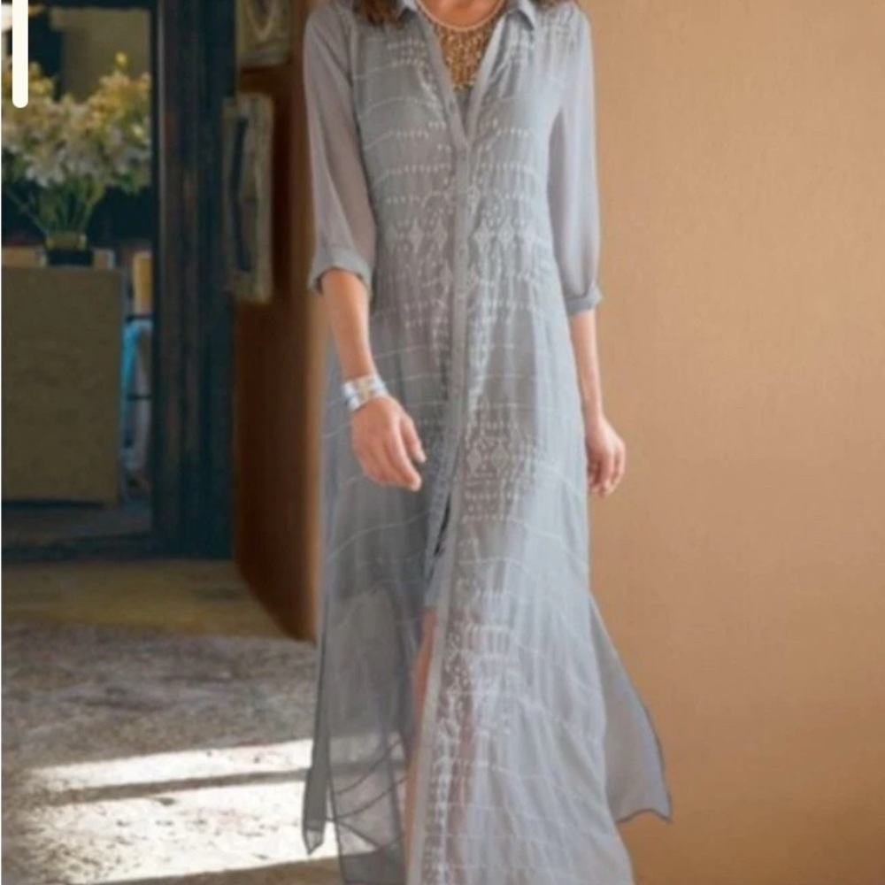 Soft Surroundings Sheer Gray Ibiza Maxi Dress and Slip Size XS